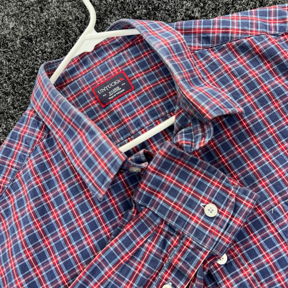 UNTUCKit Mens XL Plaid Button Down Shirt Red Blue White Long Sleeve Cotton